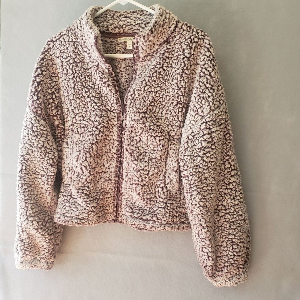 Express One Eleven Faux Fur Jacket Womens Size Small Cozy Sherpa Zip Up